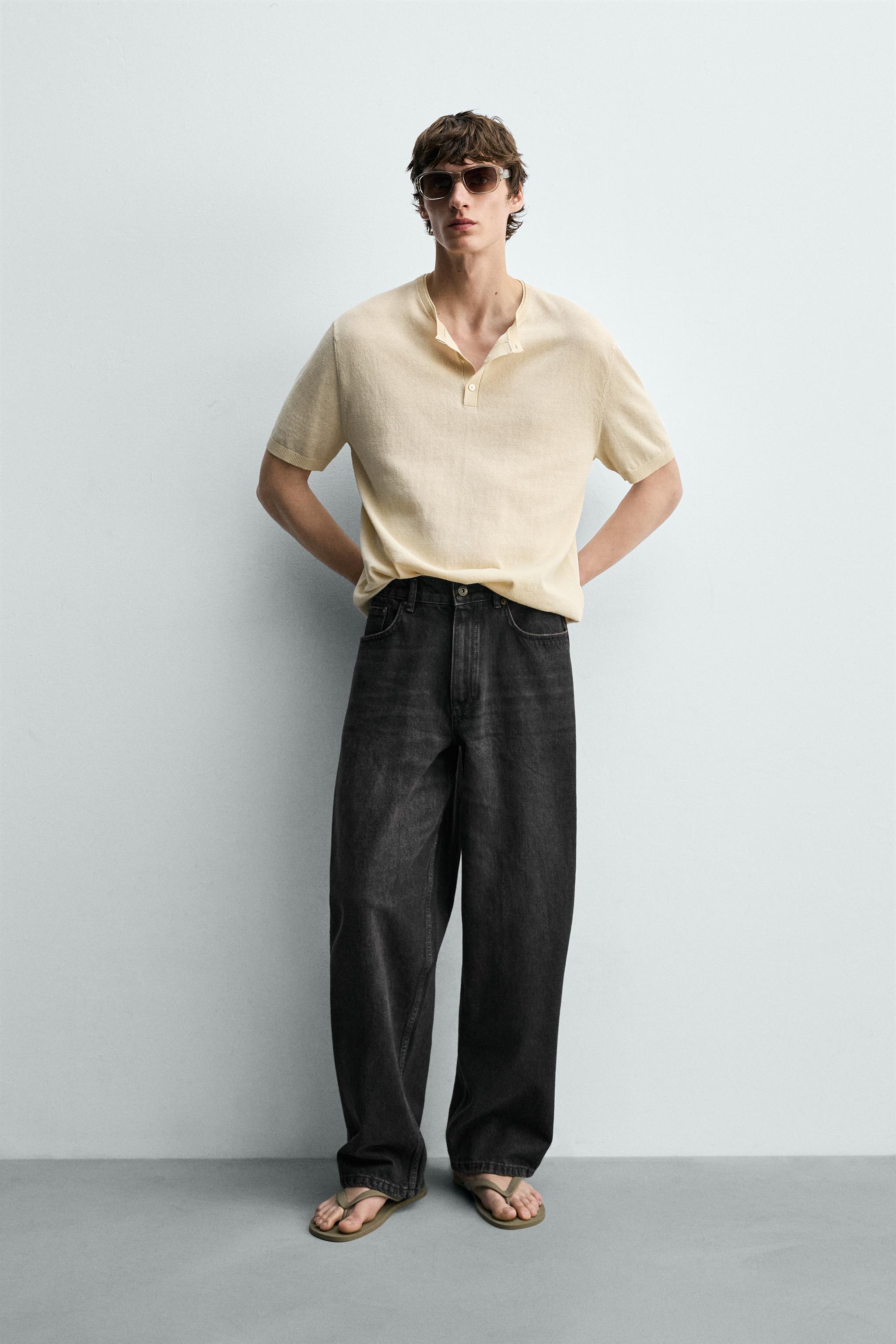 T-SHIRT EN MAILLE COL BOUTONNÉ COTON ET LIN